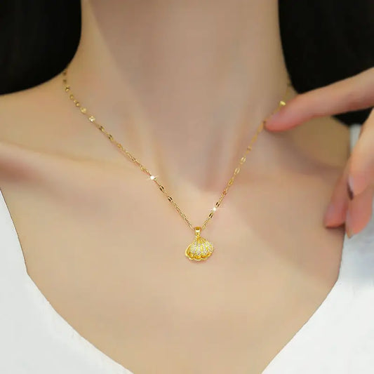 PearlZir Sparkle Necklace with Shell Rhinestones - Shell