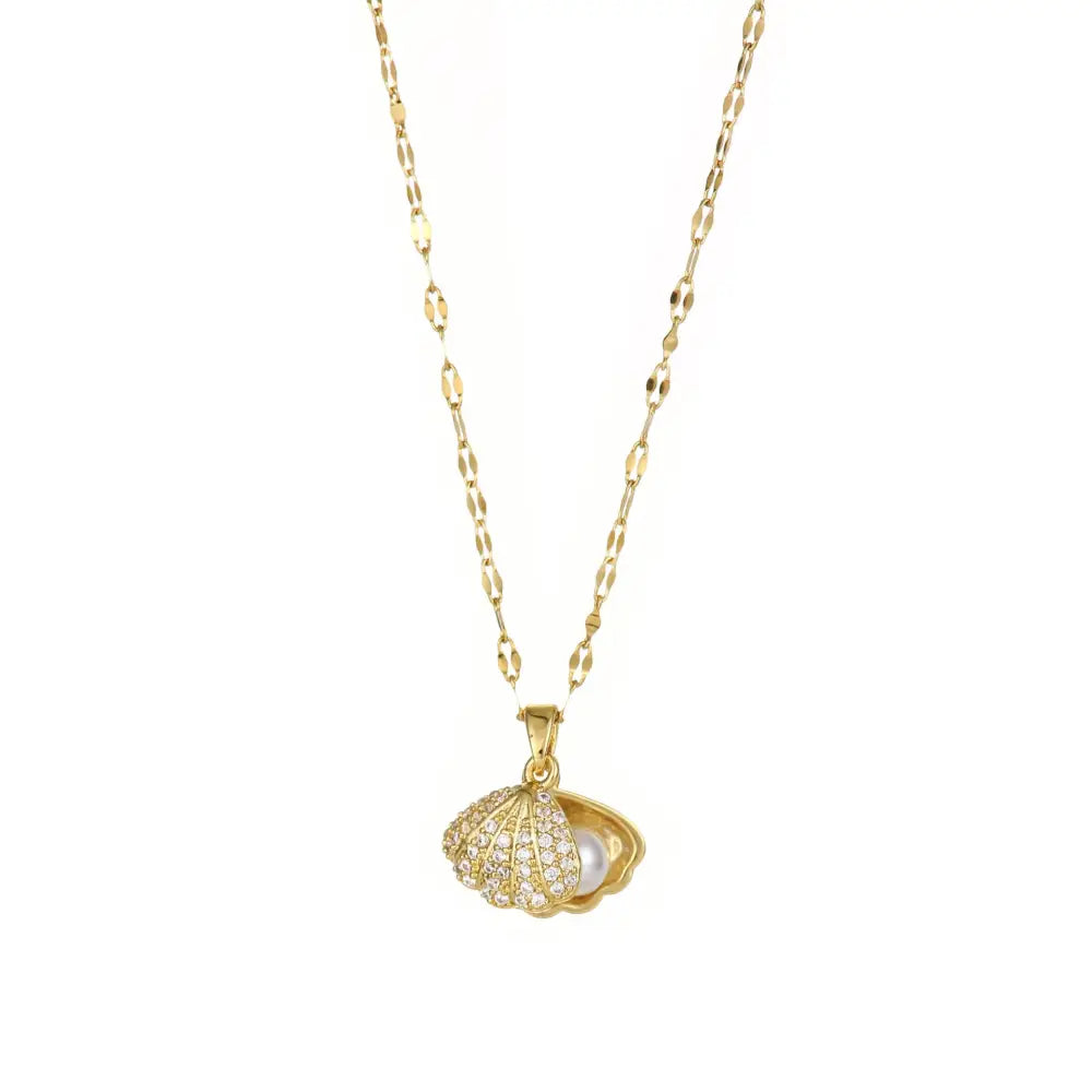 PearlZir Sparkle Necklace with Shell Rhinestones - Shell