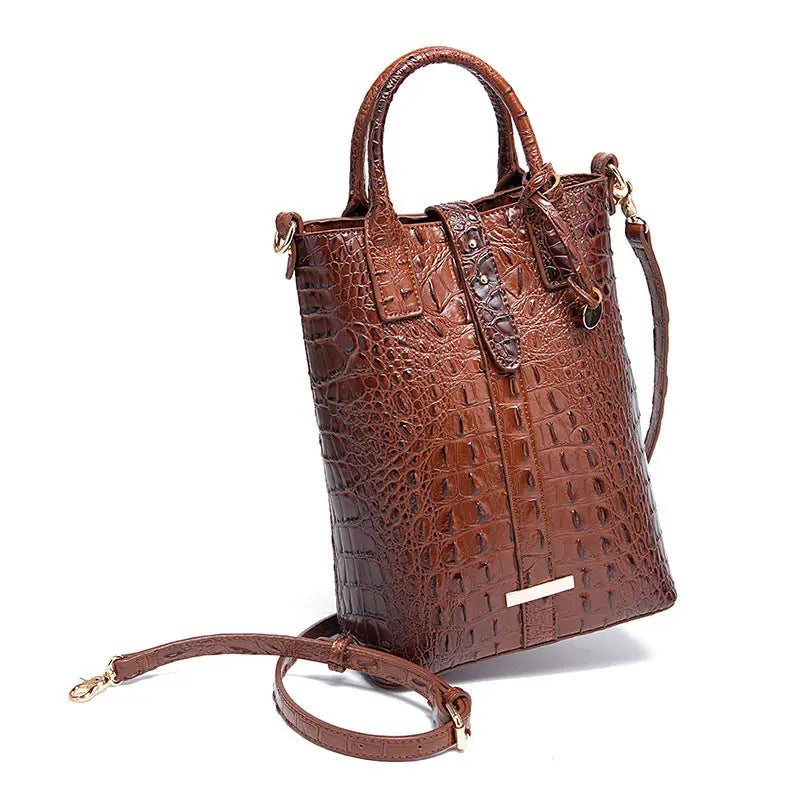 PG-396 PU Suitcase Square Vertical Shoulder Bag Multiple Colors - Walnut Brown