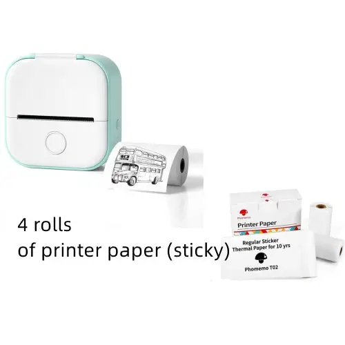 Phomemo T02 Mini Inkless Pocket Printer with Extensive Question Banks Green set / USB