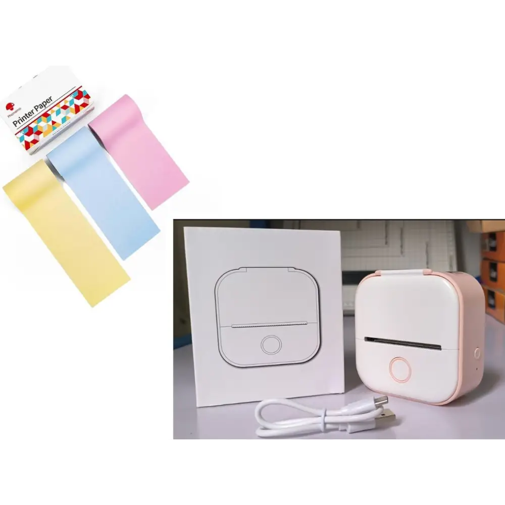 Phomemo T02 Mini Inkless Pocket Printer with Extensive Question Banks Pink setB / USB