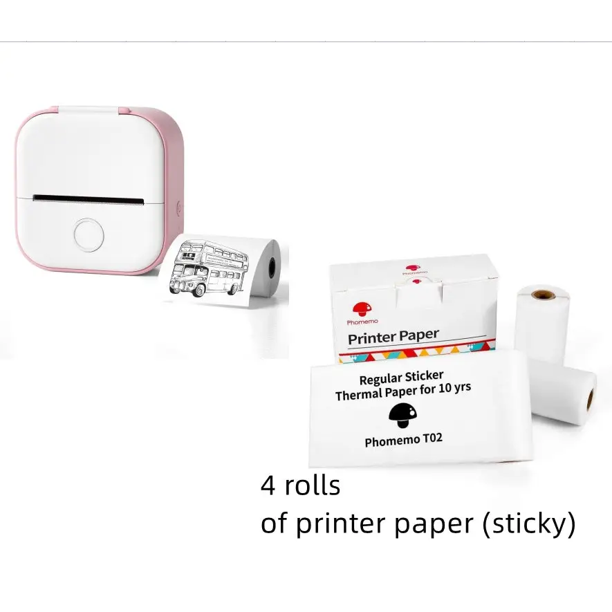 Phomemo T02 Mini Inkless Pocket Printer with Extensive Question Banks Pink set / USB