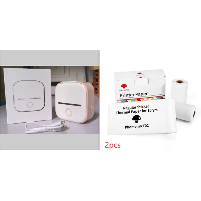 Phomemo T02 Mini Inkless Pocket Printer with Extensive Question Banks Pink set5 / USB