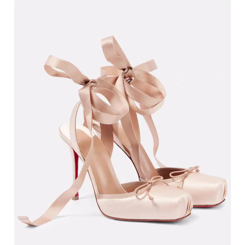 Pig Nose Bow Ballet Stiletto Heels - Elegance Redefined - Pink Red Background / 36