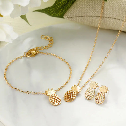 Pineapple Bliss: Hollow Stud Earrings Set