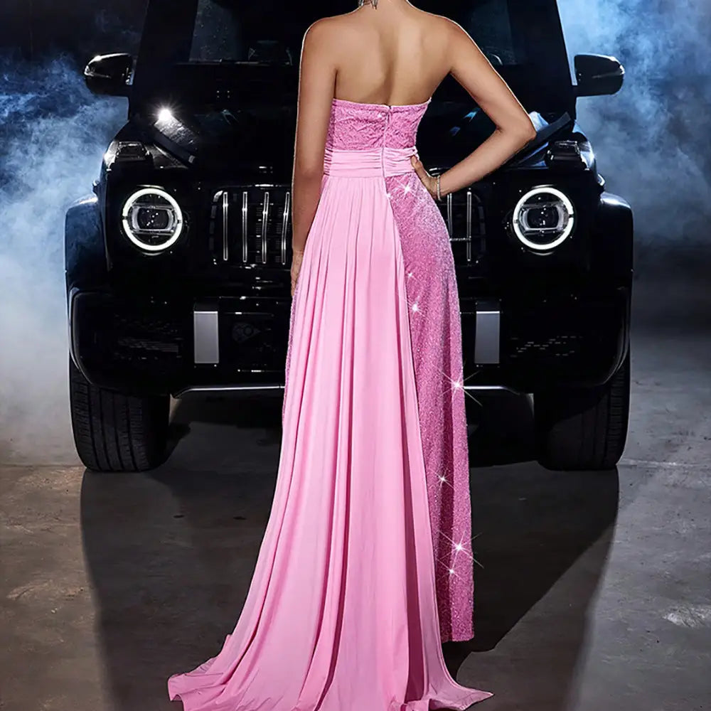 Pink Sequin Long Skirt in Polyester for Party Wear