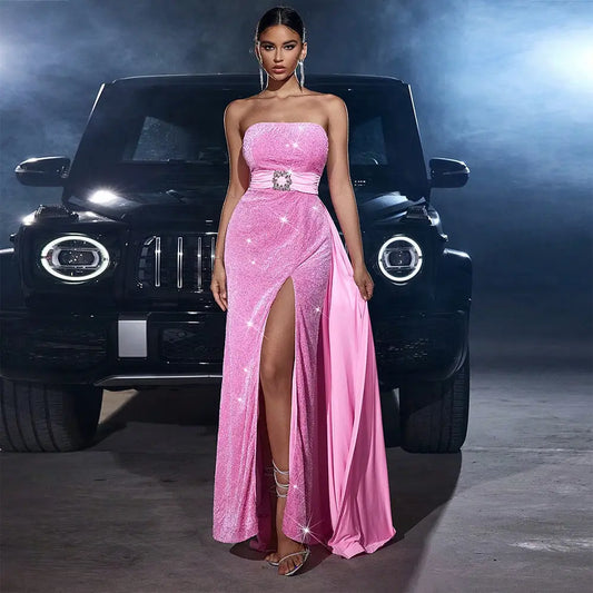 Pink Sequin Long Skirt in Polyester for Party Wear