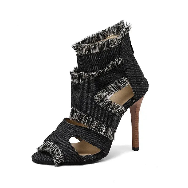 Plaid and Leopard Print Denim Shoes in Multiple Colors and Sizes - Black / 32
