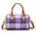 Plaid Canvas Cylindrical Suitcase with Three Dimensional Outer Pocket - Purple Plaid