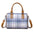 Plaid Canvas Cylindrical Suitcase with Three Dimensional Outer Pocket - Blue Plaid