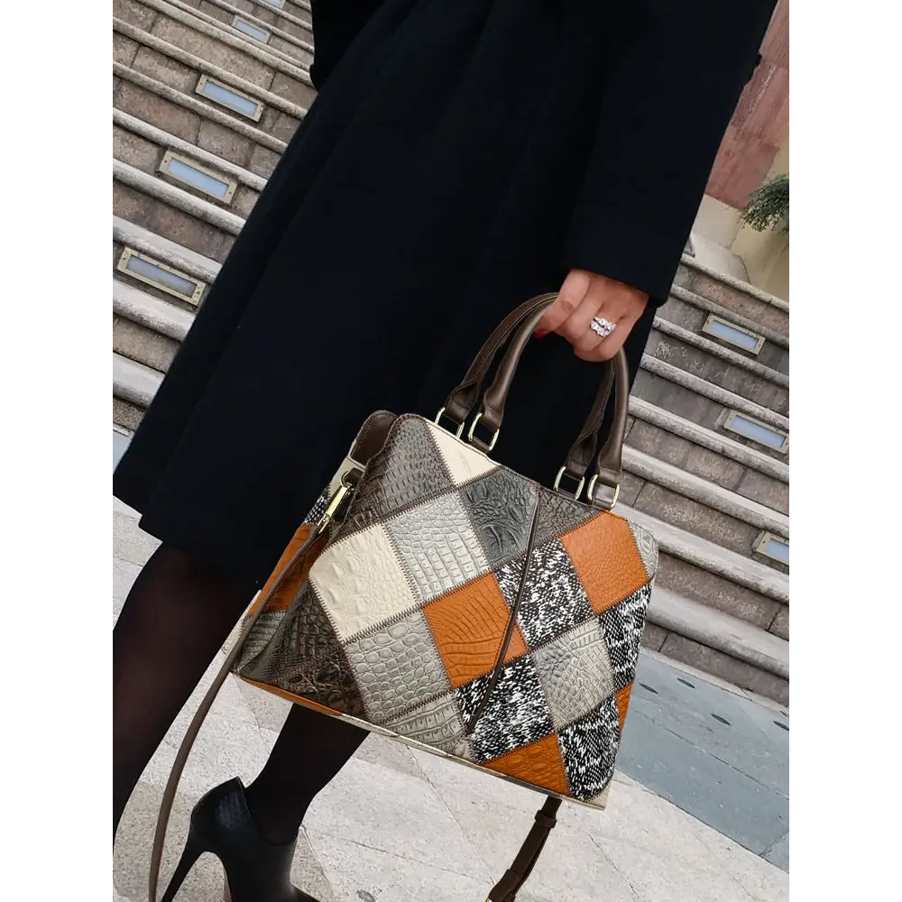 Plaid Lining Polyester Shoulder Bag with Adjustable Strap 36x26x13 cm - Color