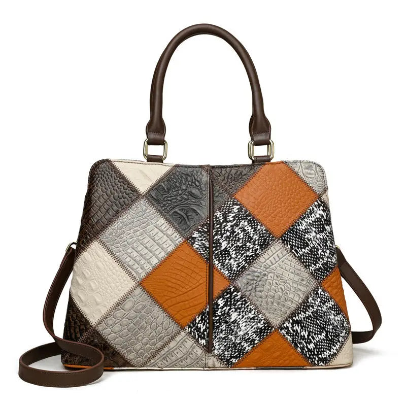 Plaid Lining Polyester Shoulder Bag with Adjustable Strap 36x26x13 cm - Color
