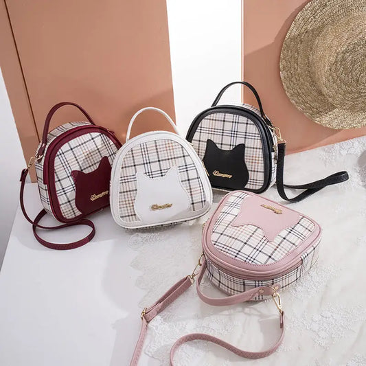 Plaid Oval PU Suitcase Shoulder Bag for Women Multiple Colors 19cm