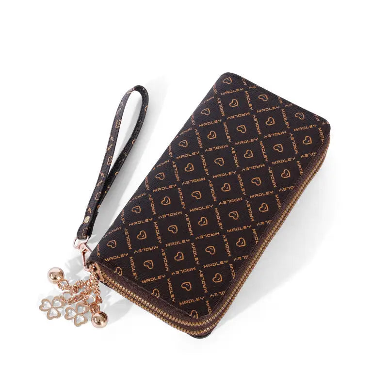 Plaid PU Leather Wallet with Letter Print and Bead Detailing