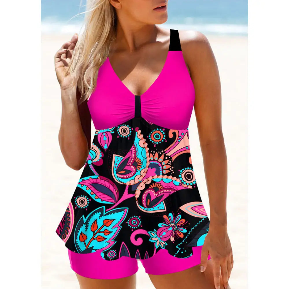 Plus Size Split Swimsuit Skirt Printed Swimwear