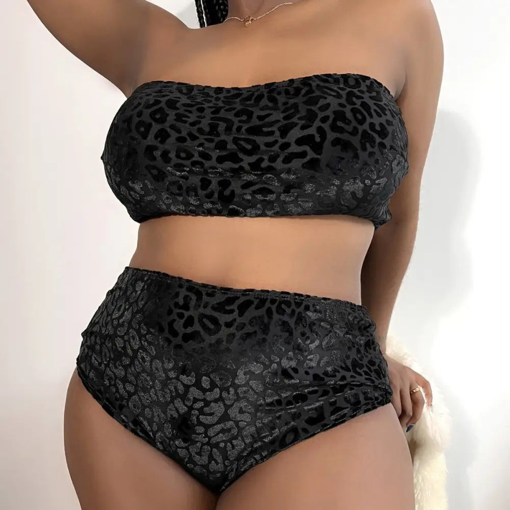 Plus Size Women’s High Waist Split Bikini Swimsuit