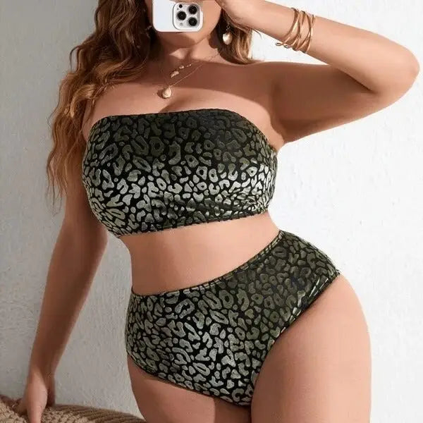 Plus Size Women’s High Waist Split Bikini Swimsuit