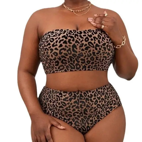 Plus Size Women’s High Waist Split Bikini Swimsuit