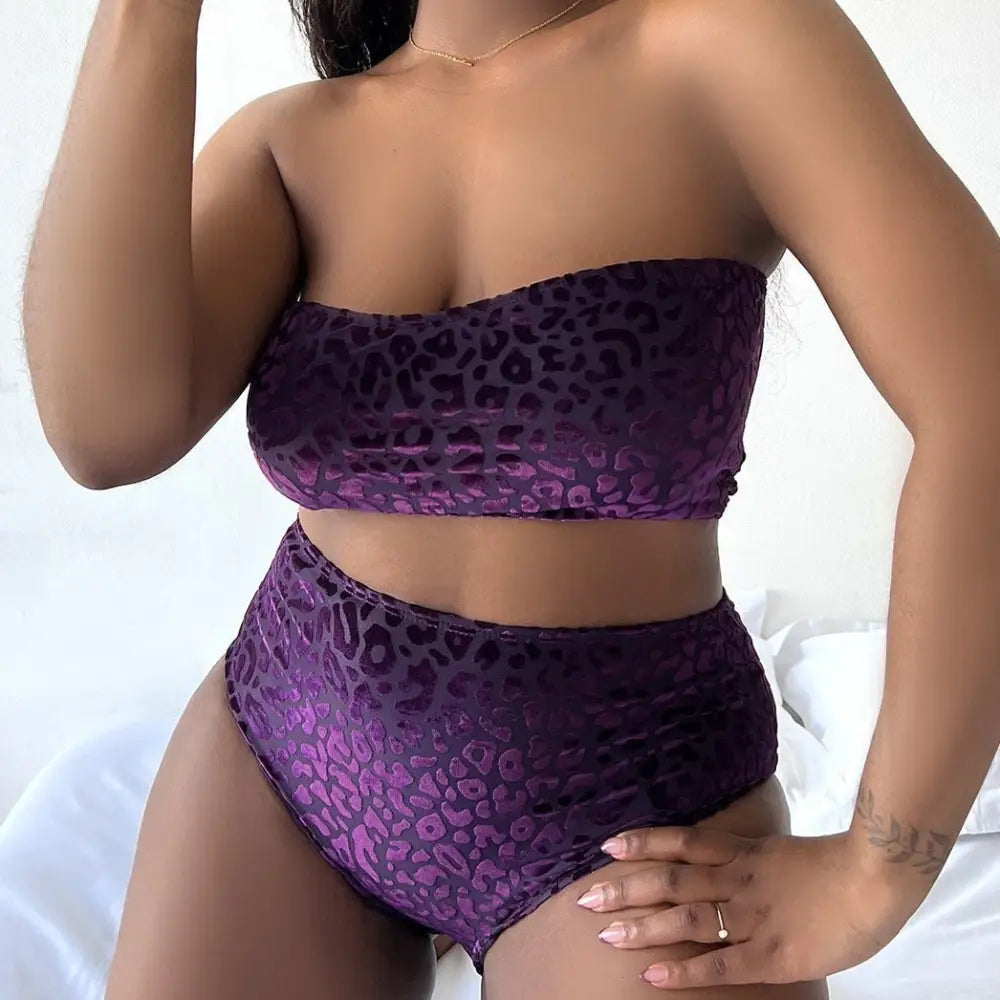 Plus Size Women’s High Waist Split Bikini Swimsuit
