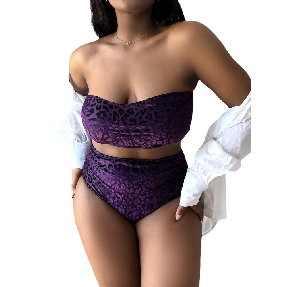 Plus Size Women’s High Waist Split Bikini Swimsuit - Color 2 / 0XL