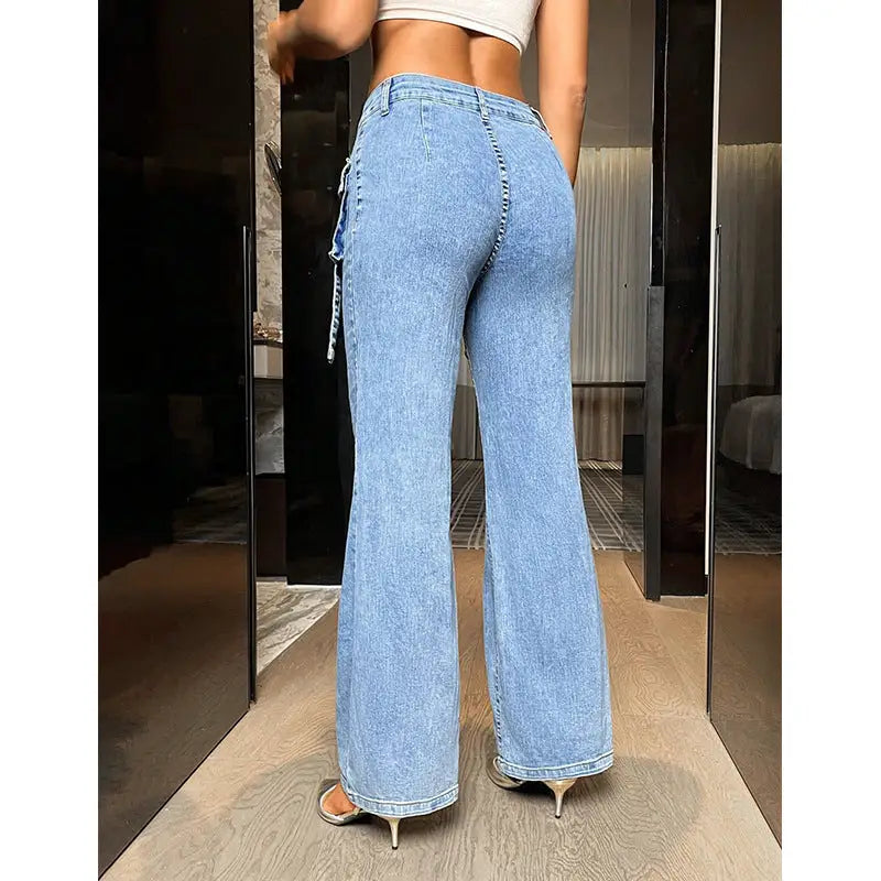 PockeTrove High-Waist Straight-Leg Denim Pants
