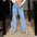 PockeTrove High-Waist Straight-Leg Denim Pants - Blue / XS