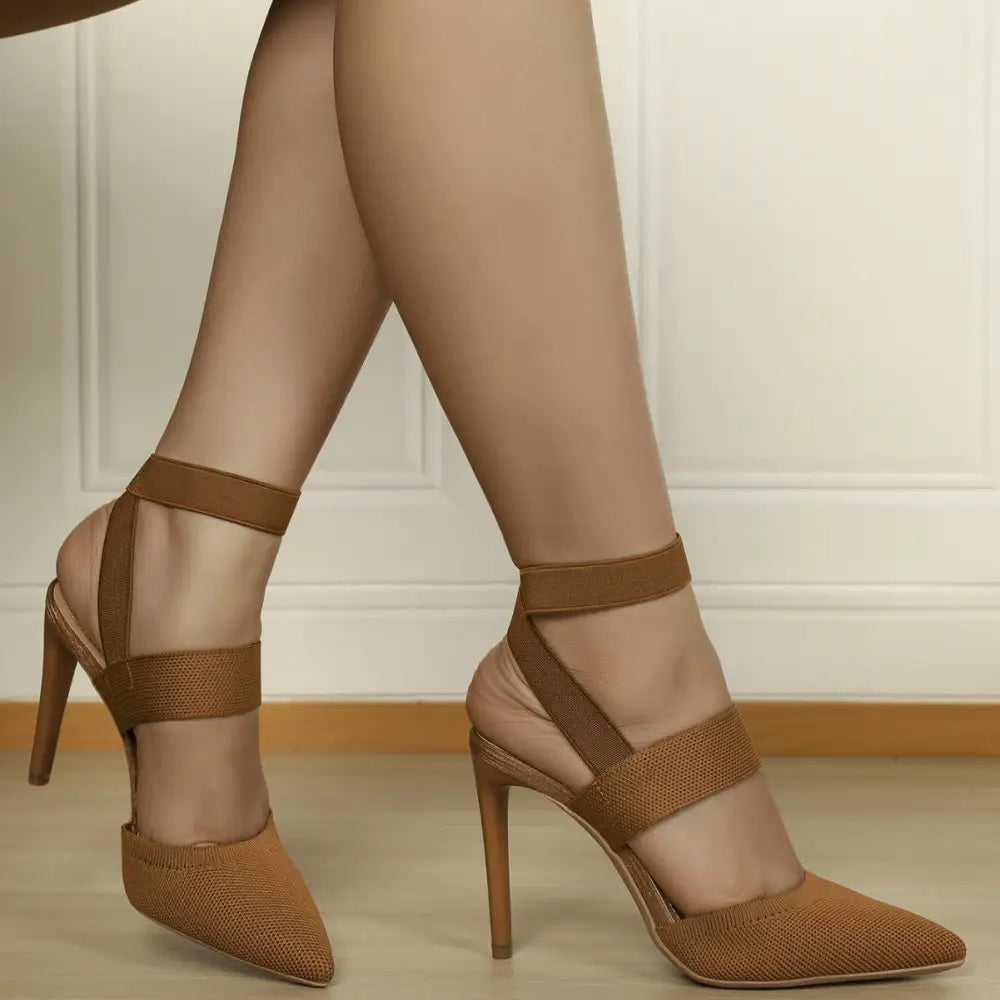 Pointed Toe High Heel Shoes with Elastic Band and Rubber Sole