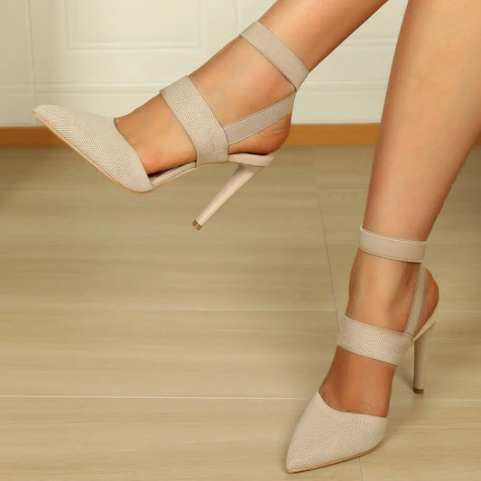 Pointed Toe High Heel Shoes with Elastic Band and Rubber Sole