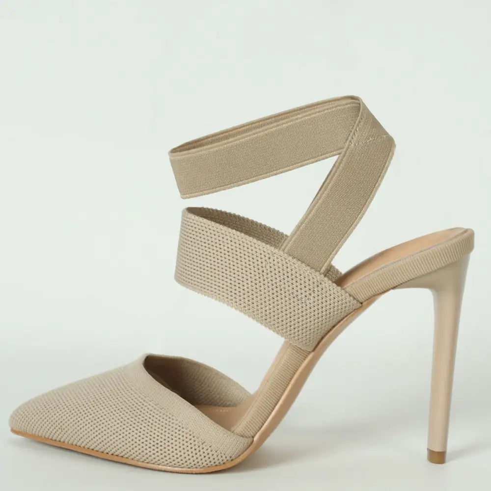 Pointed Toe High Heel Shoes with Elastic Band and Rubber Sole