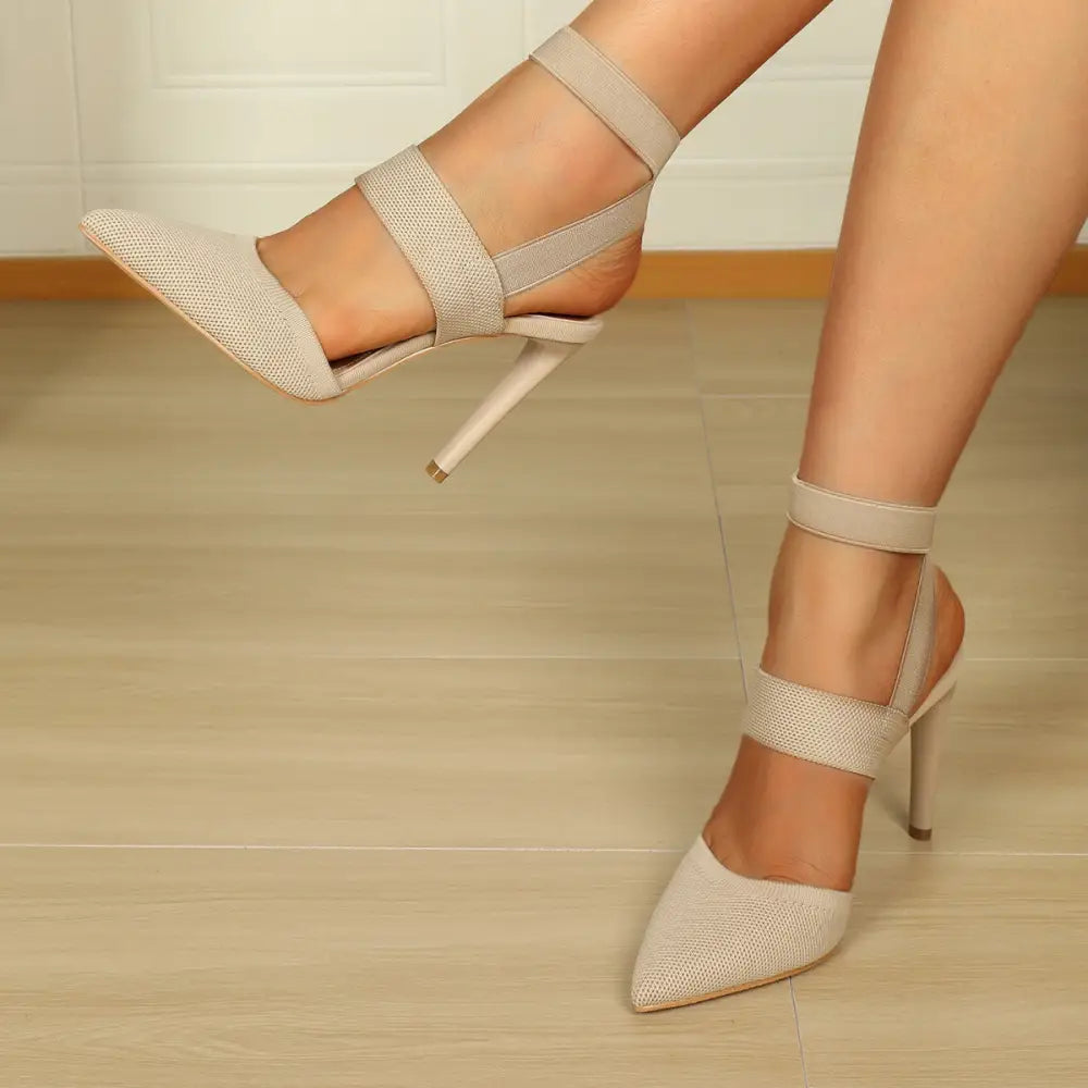 Pointed Toe High Heel Shoes with Elastic Band and Rubber Sole - Apricot / 36