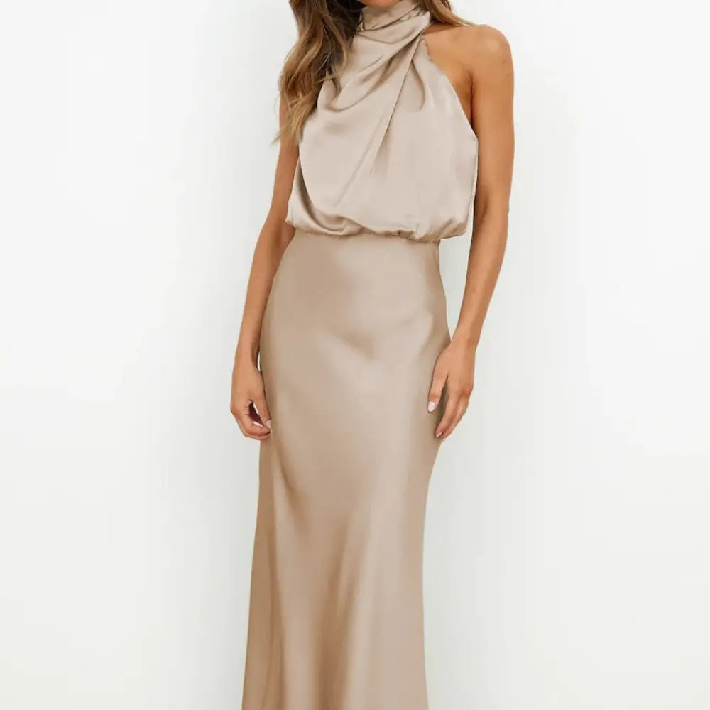 Polyester Fame Style Dress in Multiple Colors - Apricot / S