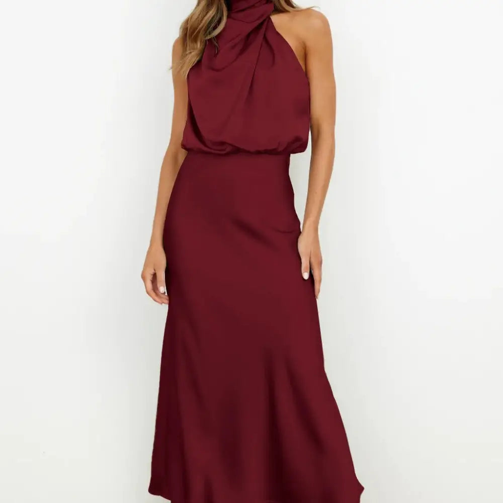 Polyester Fame Style Dress in Multiple Colors - Burgundy / S