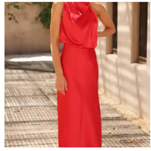 Polyester Fame Style Dress in Multiple Colors - Red / L