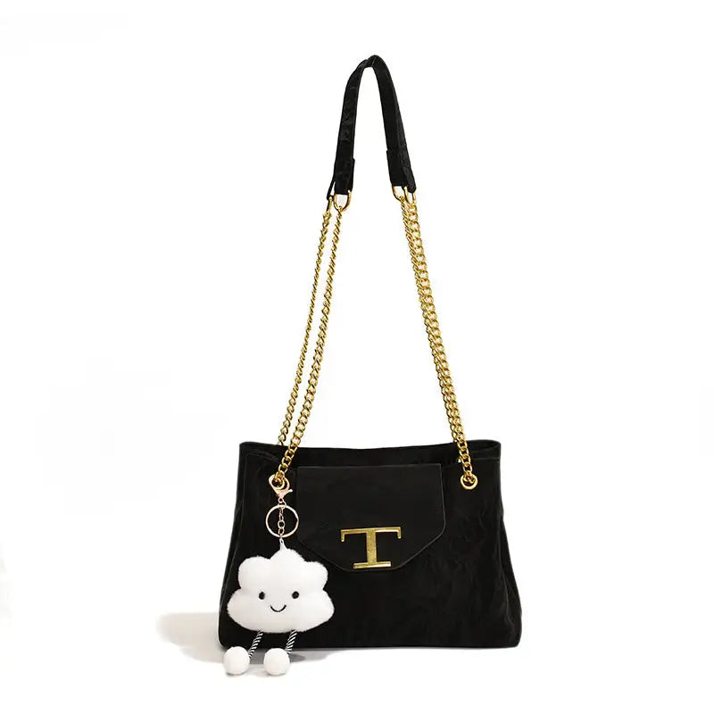 Polyester Fashion Bag with Optional Pendant in Multiple Colors - Black Ribbon Pendant