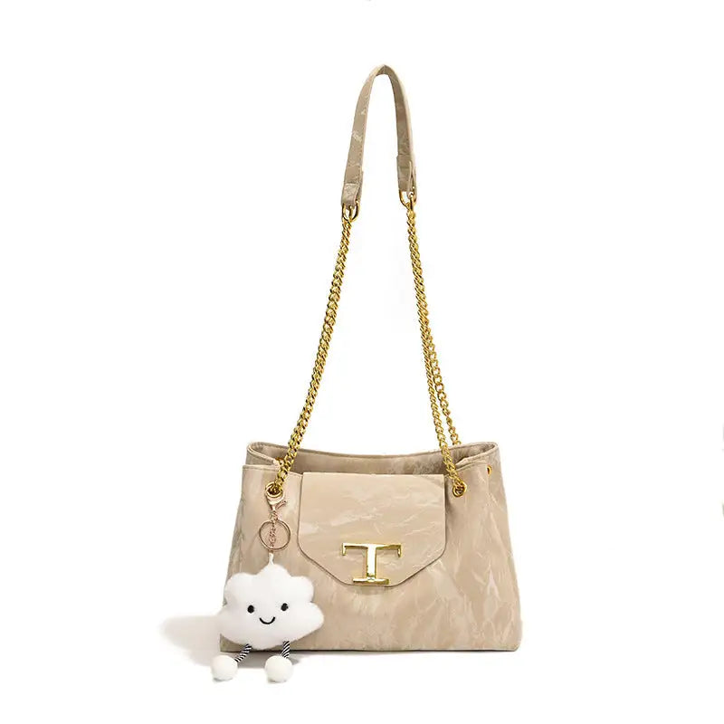 Polyester Fashion Bag with Optional Pendant in Multiple Colors - Khaki With Pendant