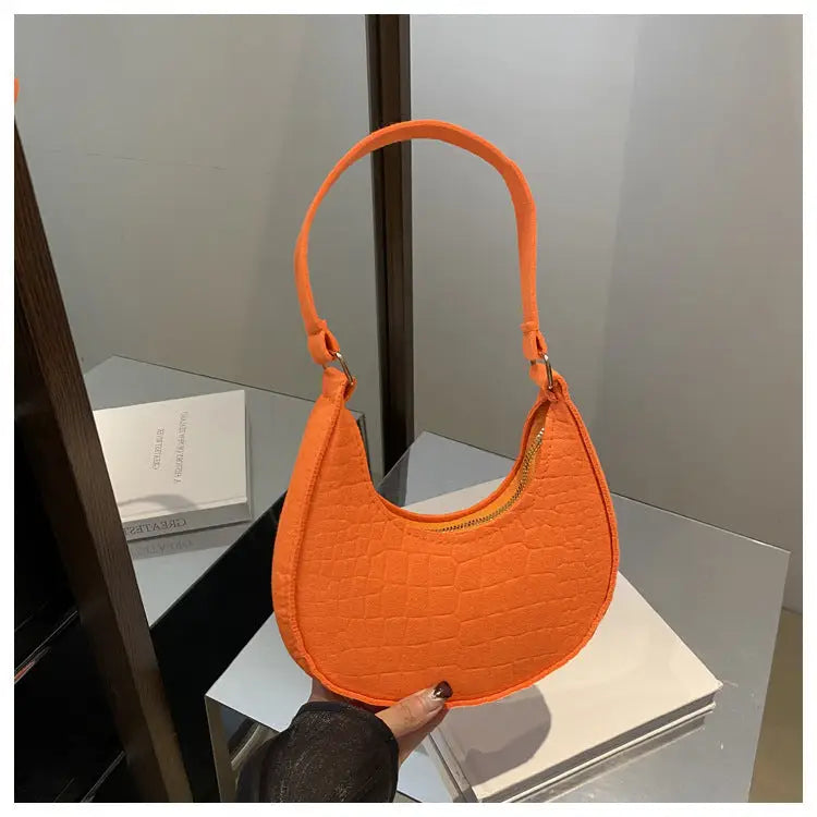 Polyester Felt Handbag in Multiple Colors Free Size - Orange Red / Free Size