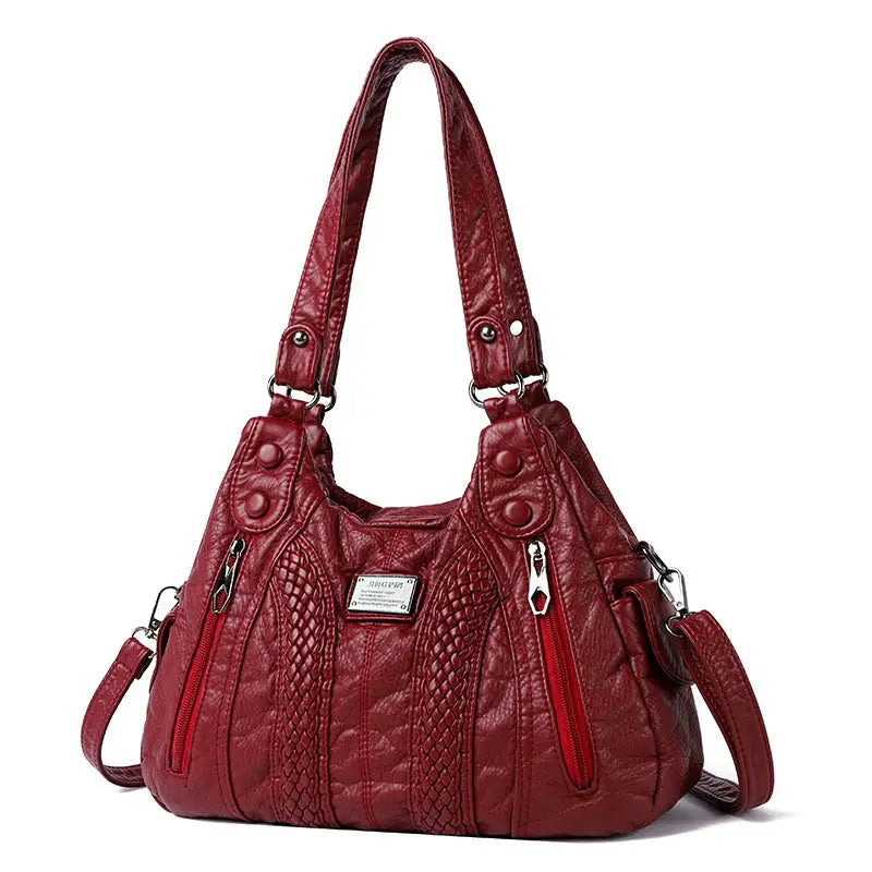 Polyester Lined PU Bag with Three Dimensional Pocket and Soft Surface - Red