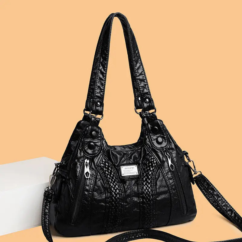 Polyester Lined PU Bag with Three Dimensional Pocket and Soft Surface