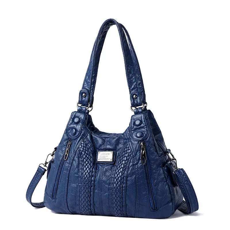 Polyester Lined PU Bag with Three Dimensional Pocket and Soft Surface - Dark Blue