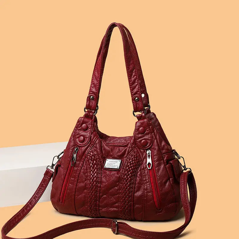 Polyester Lined PU Bag with Three Dimensional Pocket and Soft Surface