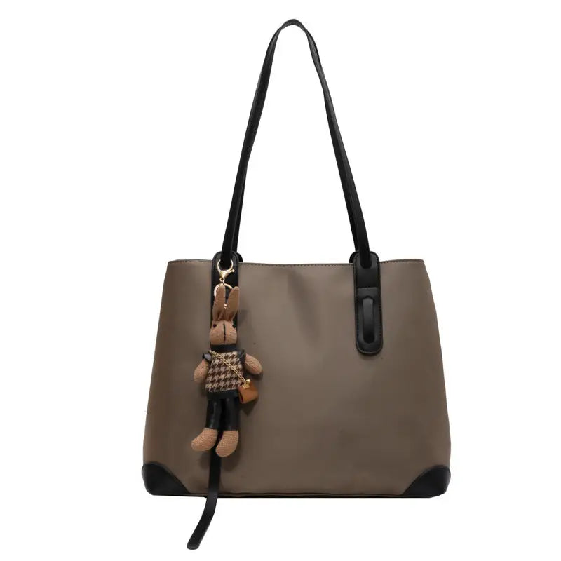 Polyester Lined Rabbit Pendant in Caffeine Brown and Black Contrasts - Striking Black With Pendant / 37X15X29CM
