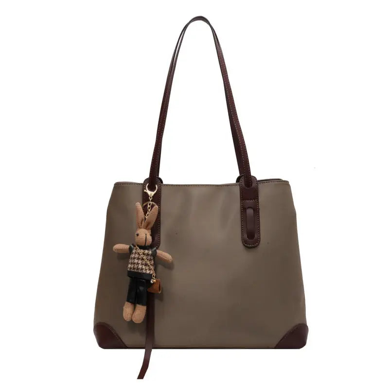 Polyester Lined Rabbit Pendant in Caffeine Brown and Black Contrasts - Colored Caffeine With Pendant / 37X15X29CM