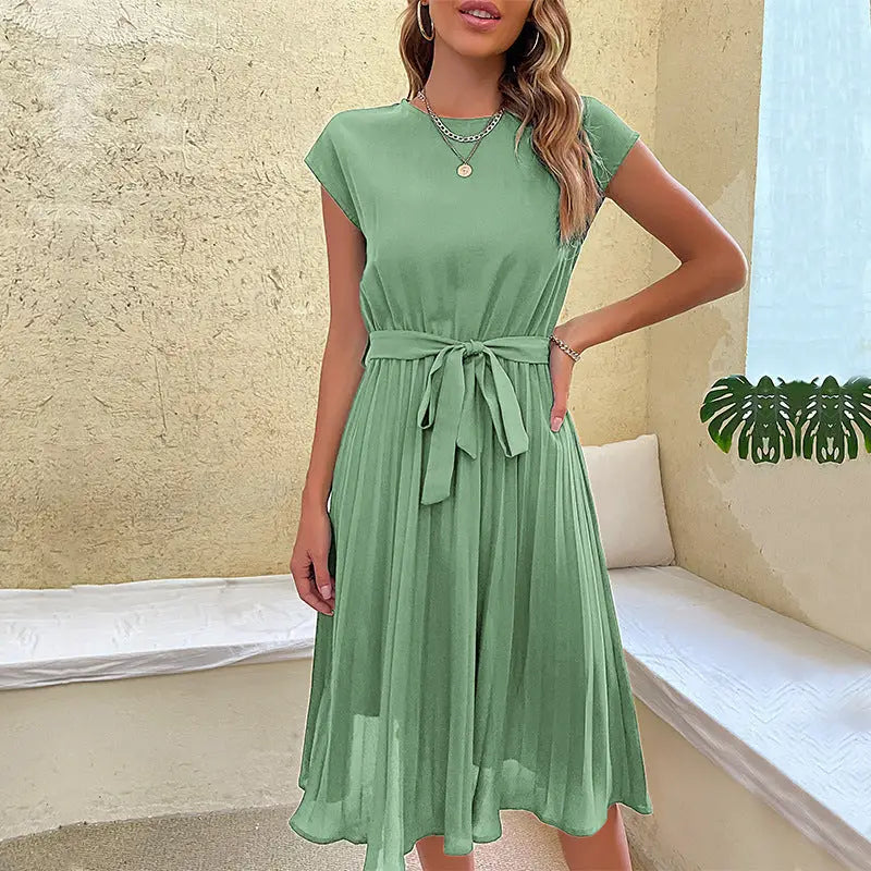 Polyester Mid Waist Leisure Dress in Multiple Colors - Mint green / S