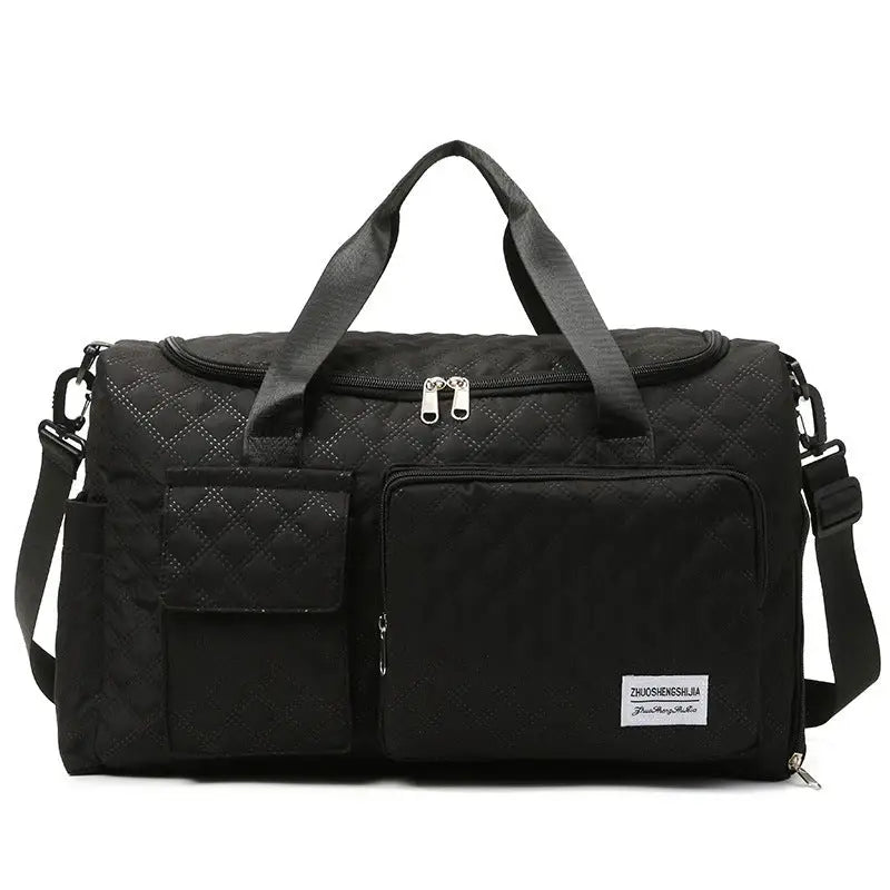 Polyester Plaid Crescent Travel Bag for Men and Women - Black