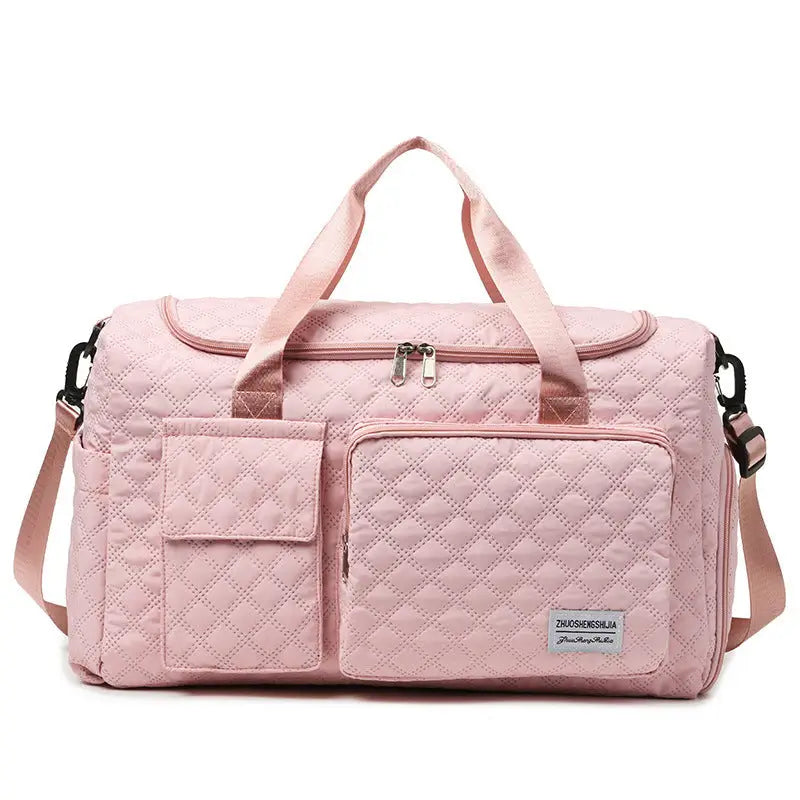 Polyester Plaid Crescent Travel Bag for Men and Women - Peach Pollen