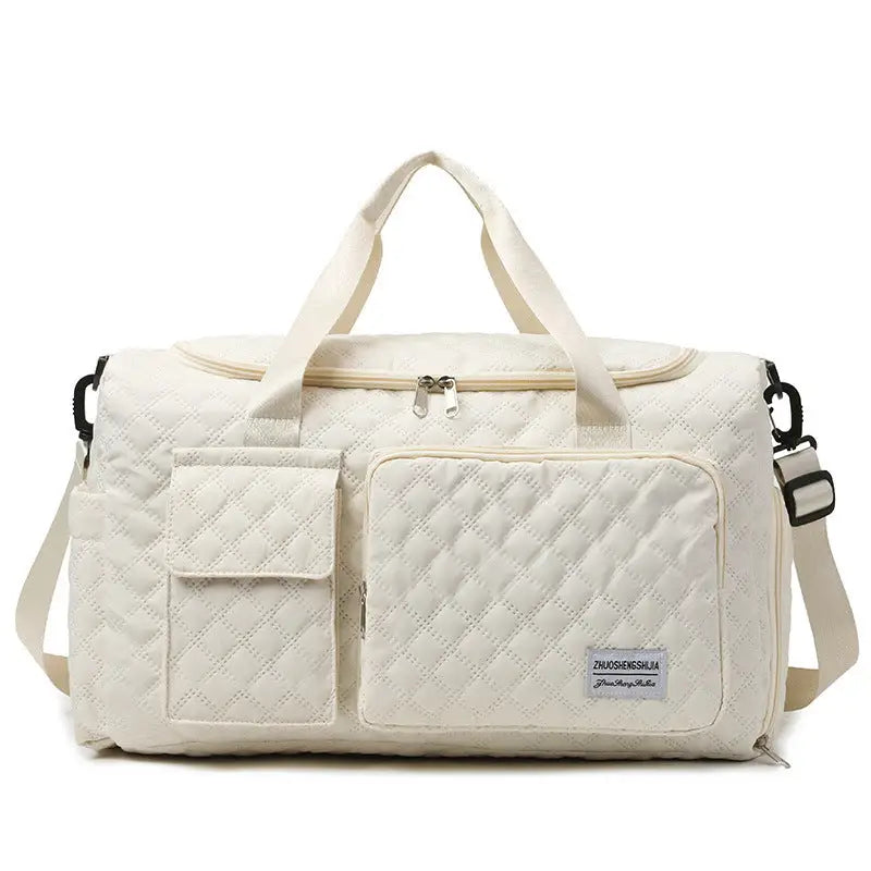Polyester Plaid Crescent Travel Bag for Men and Women - Crescent White