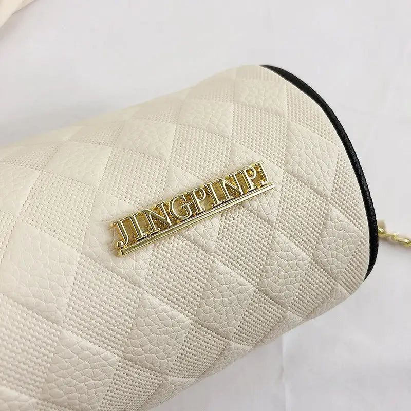 Polyester PU Cylindrical Suitcase Messenger Bag with Chain and Pockets