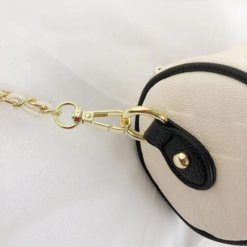 Polyester PU Cylindrical Suitcase Messenger Bag with Chain and Pockets
