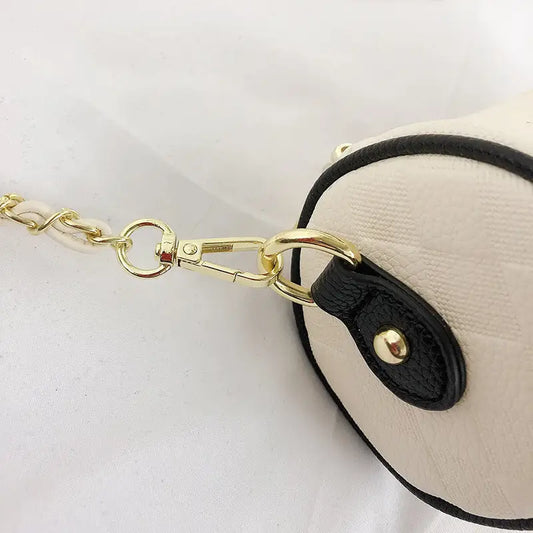Polyester PU Cylindrical Suitcase Messenger Bag with Chain and Pockets