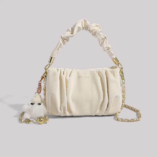 Polyester PU Square Suitcase Bag with Mobile Phone Pocket - Beige